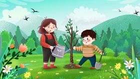 312植树节插画模板环境背景公益广告标语