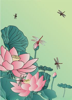 中国风山水画荷花