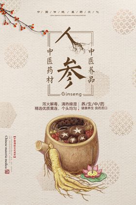 中国风小清新人参宣传海报