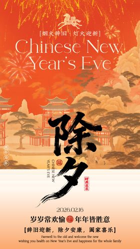 红金色喜庆风除夕夜祝福海报