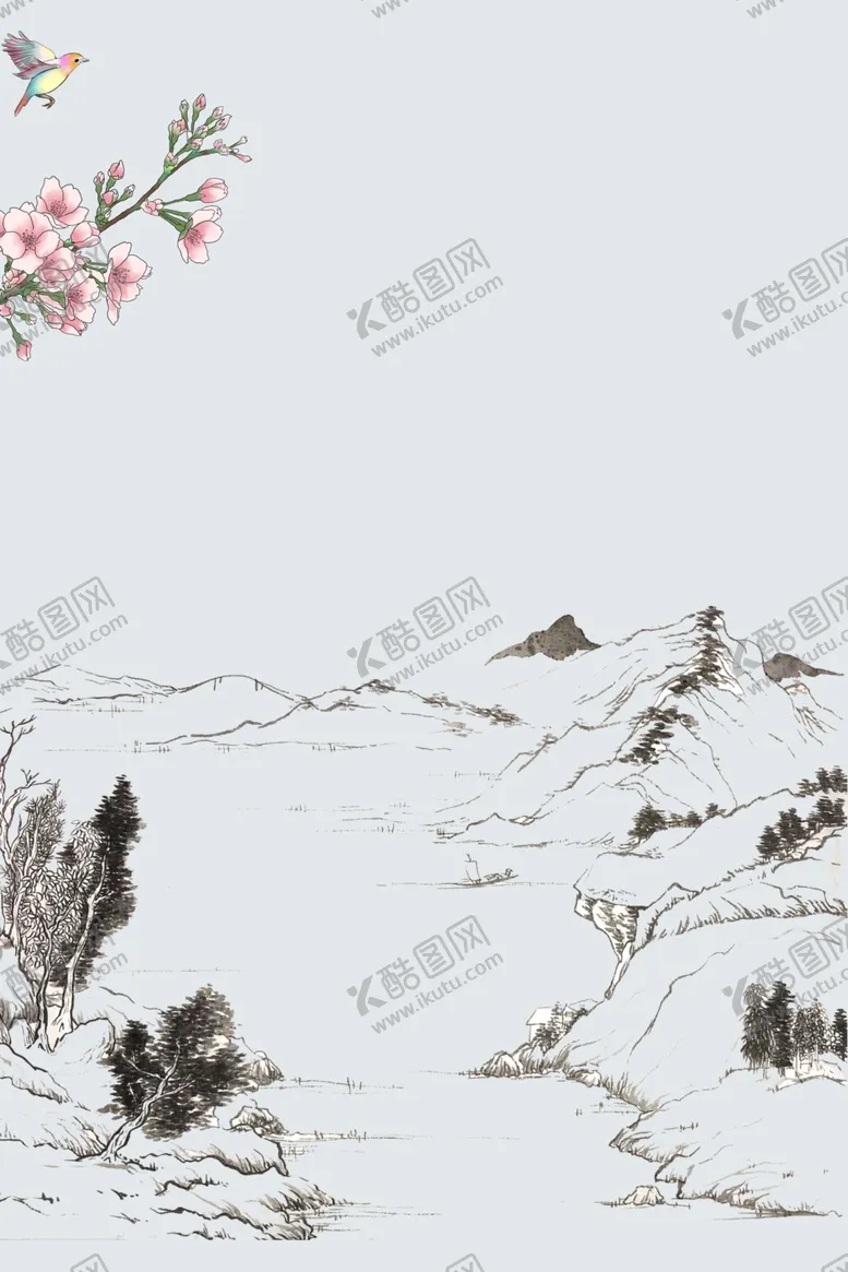 编号：18247703151929182423【酷图网】源文件下载-手绘山脉工笔画