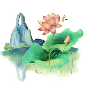 新中式线条古风国潮荷花