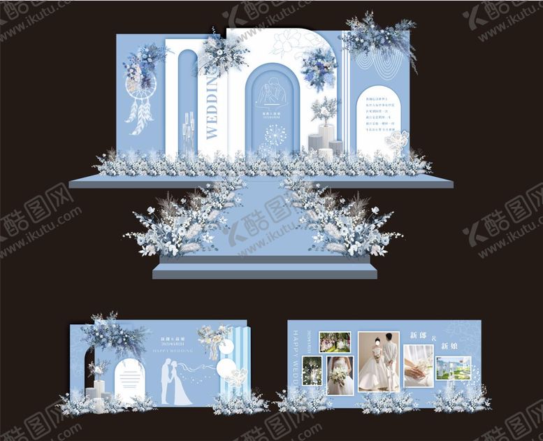 编号：37433702092056211480【酷图网】源文件下载-蓝白婚礼婚礼效果图堆头美陈