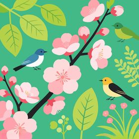 春日繁花间的灵动小鸟