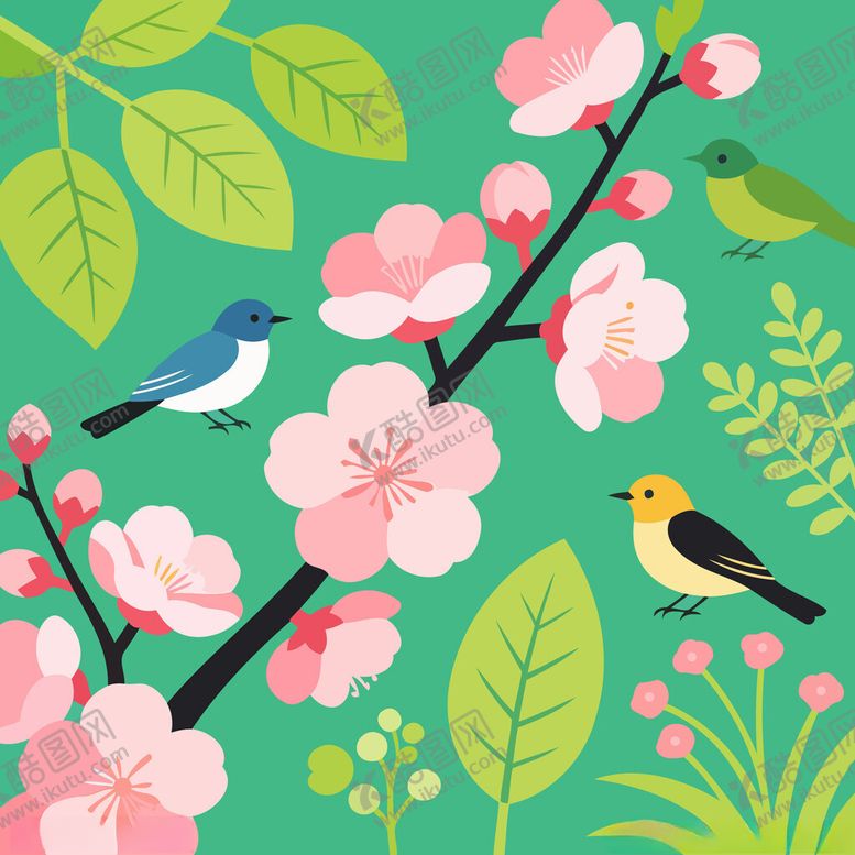 编号：72382604250201064382【酷图网】源文件下载-春日繁花间的灵动小鸟