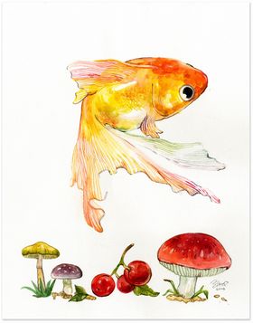 北欧风格淡色水彩画鱼