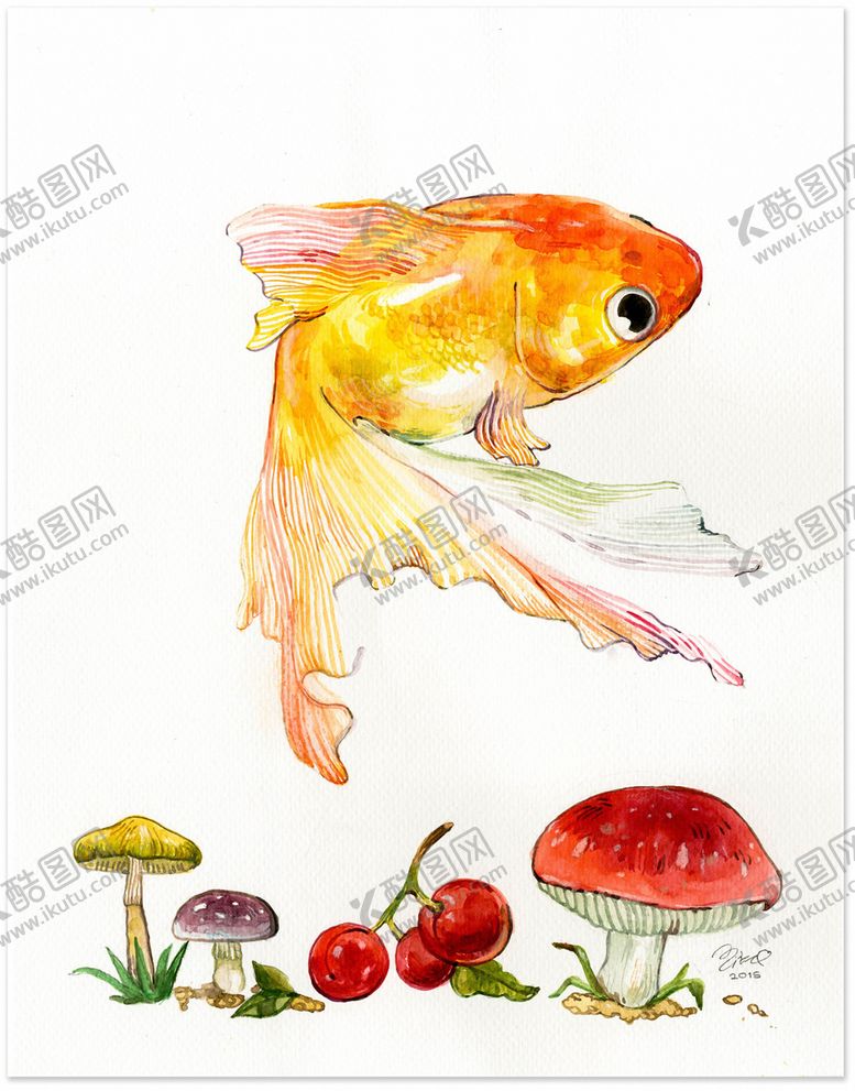 编号：12158510241701257730【酷图网】源文件下载-北欧风格淡色水彩画鱼