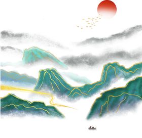 中式国潮祥云免扣水墨