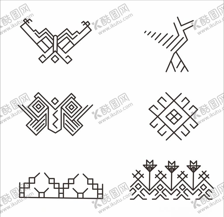 编号：73102506191021479165【酷图网】源文件下载-瑶族织锦刺线稿纹样矢量图案元素