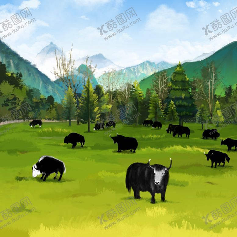 编号：69628611011937488287【酷图网】源文件下载-大草原奶牛包装插画