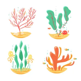 珊瑚卡通海底生物五彩缤纷插图