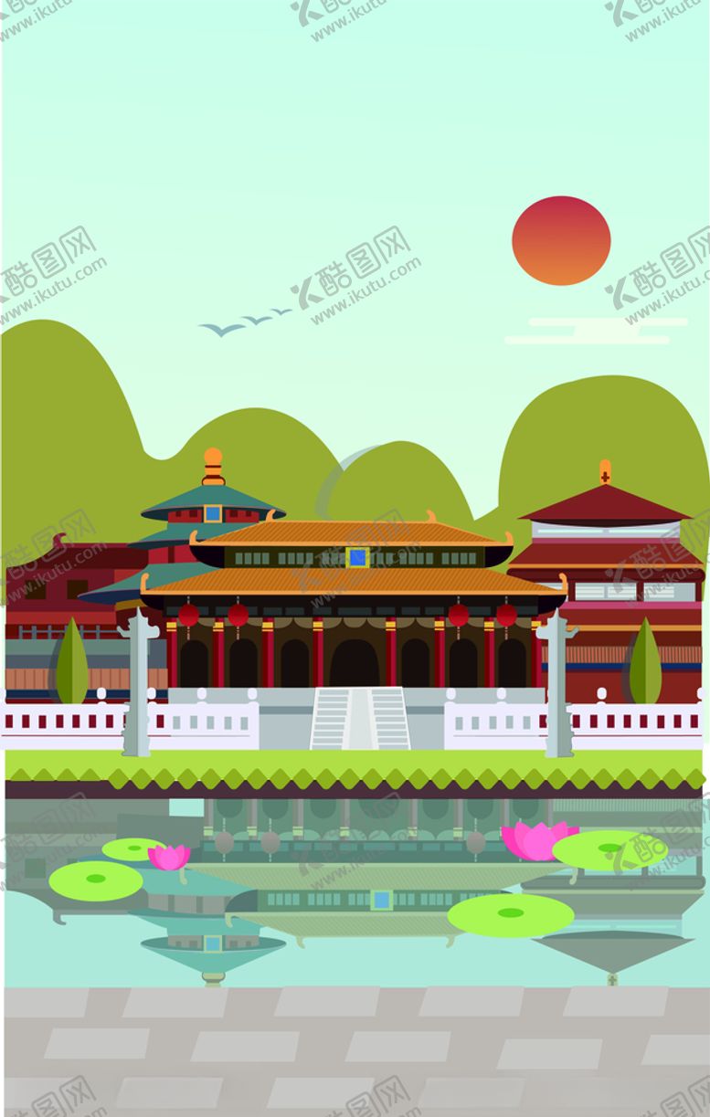 编号：42006209150756447924【酷图网】源文件下载-北京风景插画建筑AI手绘背景