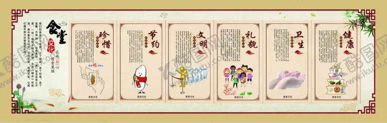 食堂文化品卫生品安全中国风版面节约粮
