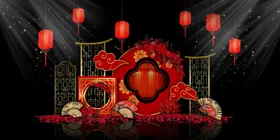 中式婚礼效果图舞台设计背景红色背景