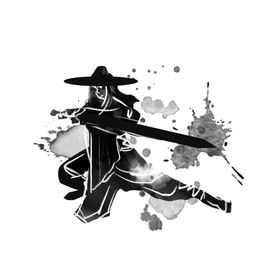 武侠水墨人物画山大