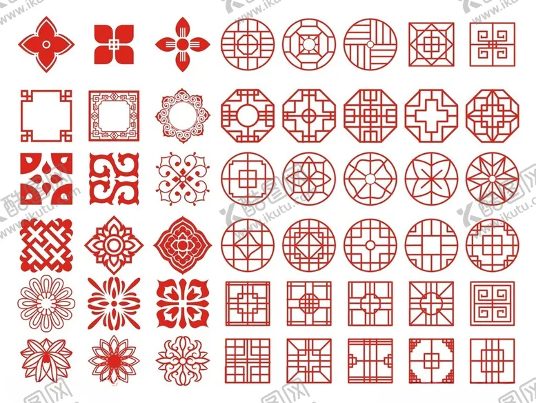编号：29197504061255068709【酷图网】源文件下载-中式传统红色花纹图案集