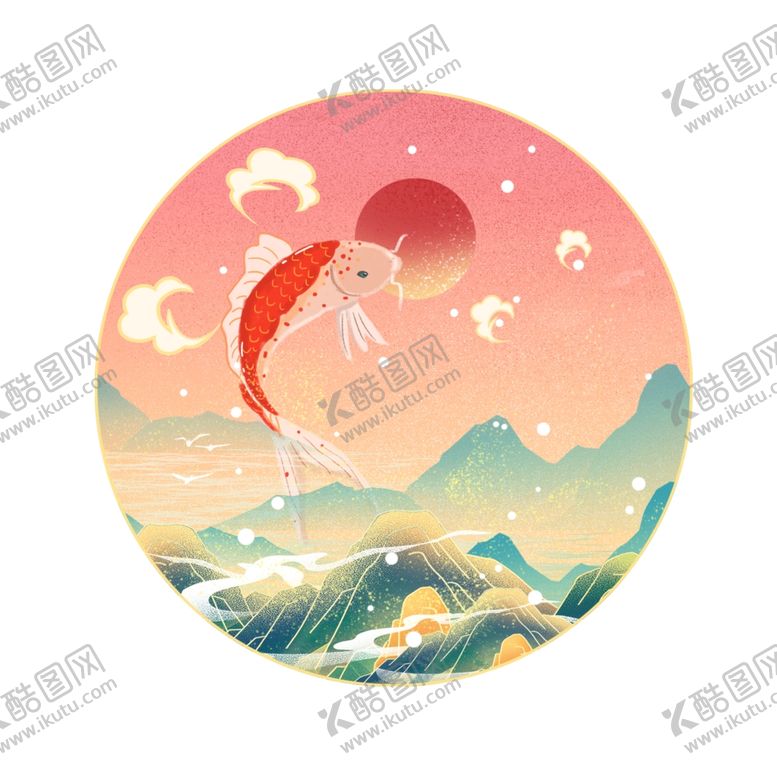 编号：92556312301943388869【酷图网】源文件下载-国潮锦鲤素材  