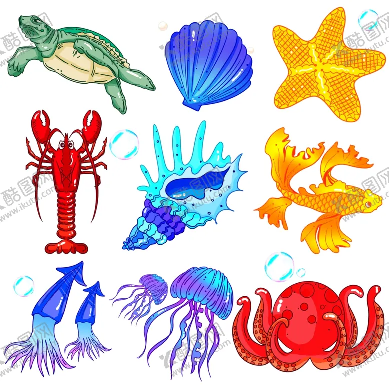 编号：35041602190043525493【酷图网】源文件下载-海洋动物插画
