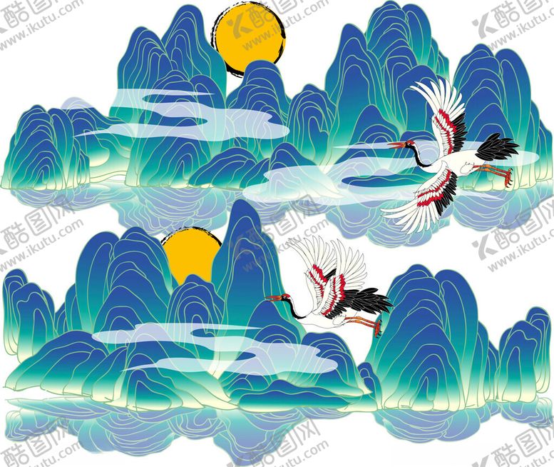 编号：28887511251933543602【酷图网】源文件下载-山水间双鹤伴月图