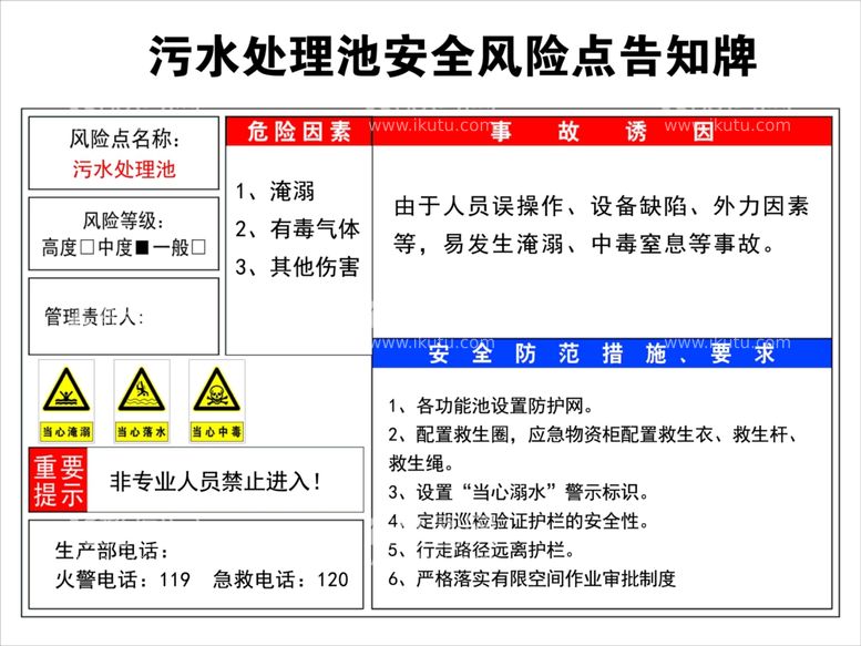 编号：92880912161133264237【酷图网】源文件下载-污水处理池安全风险点告知牌