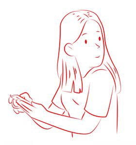 玩手机的女孩线稿