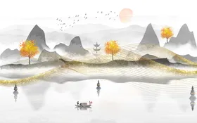 山水画分层素材中堂
