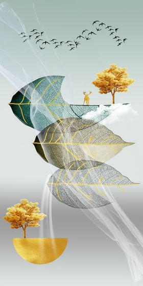 轻奢金箔麋鹿玄关装饰画