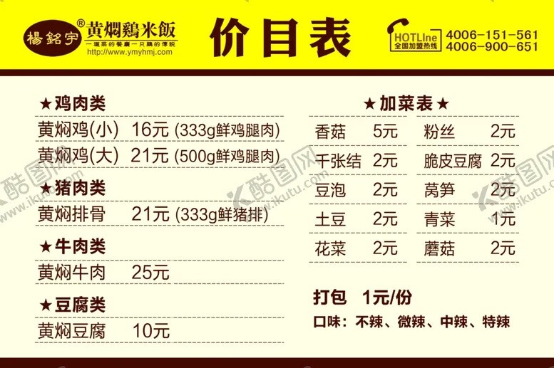编号：46298004180627185800【酷图网】源文件下载-杨铭宇黄焖鸡价目表