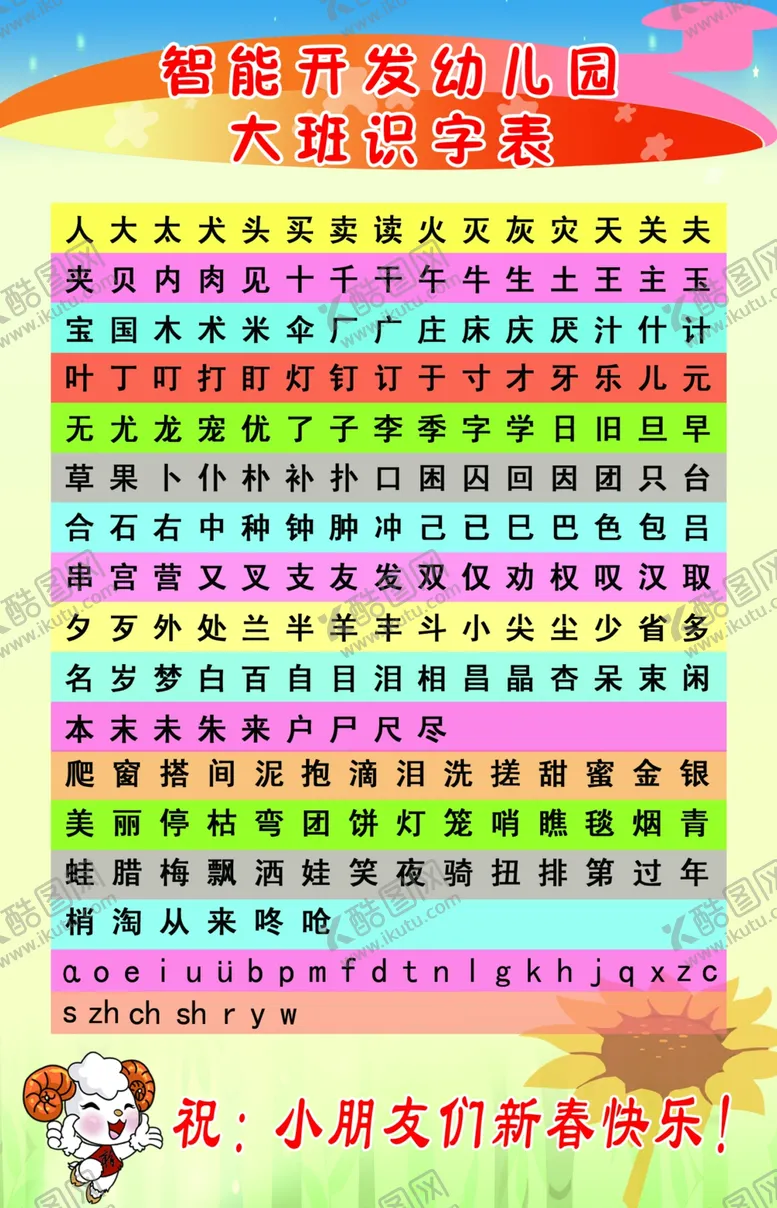 编号：50254707020939494844【酷图网】源文件下载-大班识字表