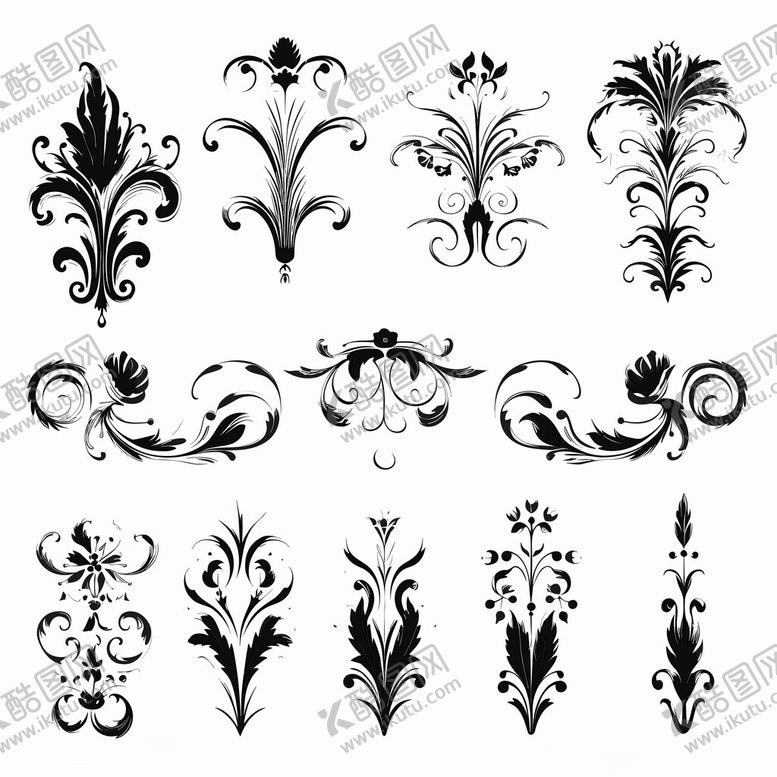 编号：49963811142107181168【酷图网】源文件下载-复古花卉装饰图案集合