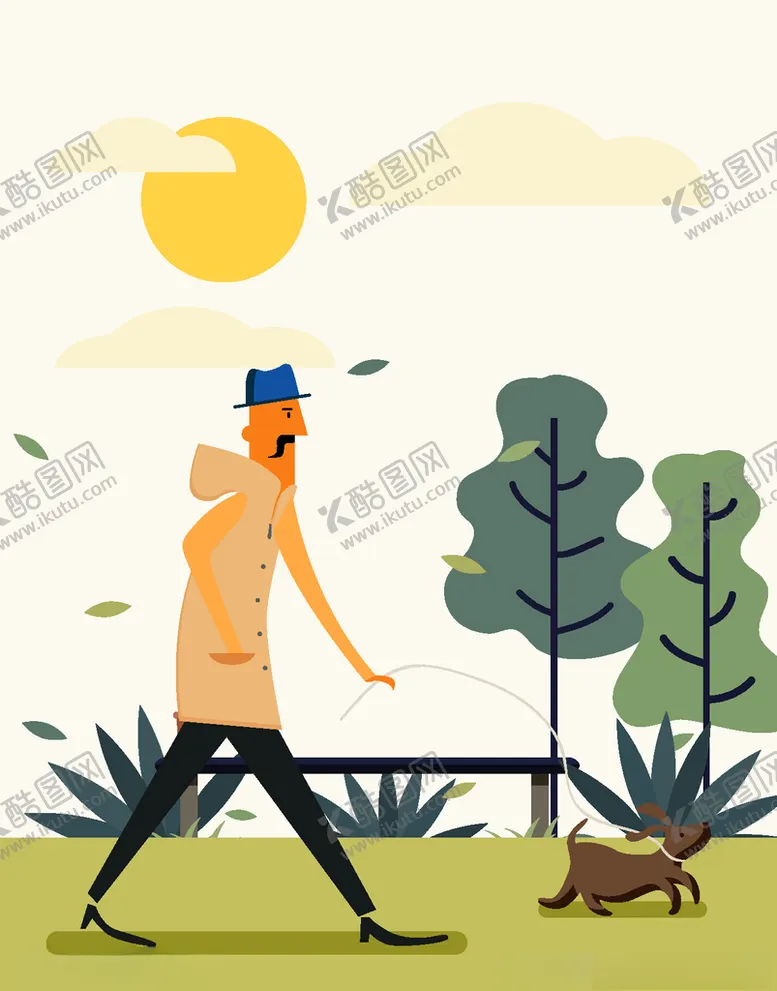 编号：37342510241745364637【酷图网】源文件下载-创意户外遛狗的男子
