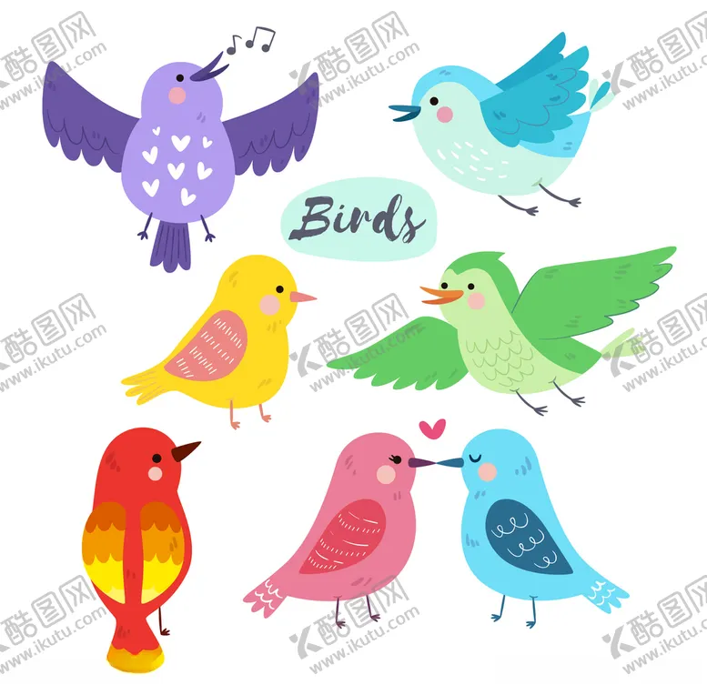 编号：11045304302337339515【酷图网】源文件下载-可爱卡通小鸟插画设计