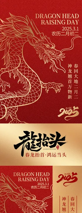 龙抬头海报红金二月二中国传统节日
