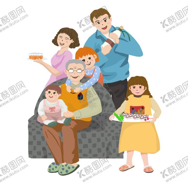 编号：90546702150620019812【酷图网】源文件下载-和谐家庭尊老爱幼插画社区免抠