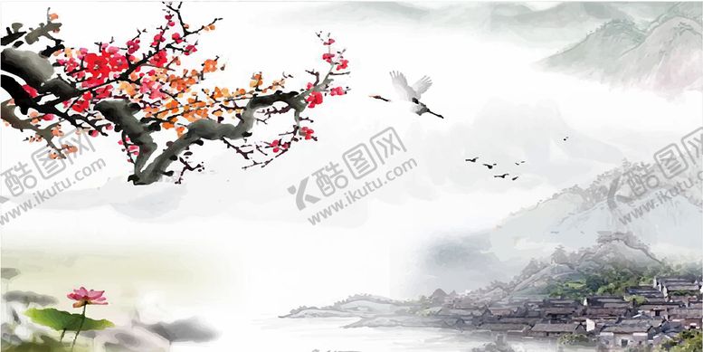 编号：69512810021927517240【酷图网】源文件下载-梅花仙鹤图