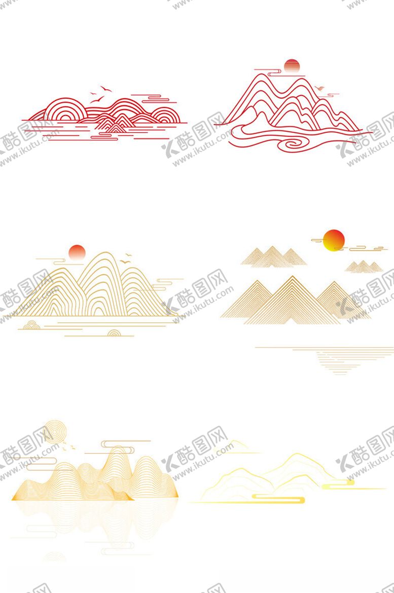 编号：57088902270429053683【酷图网】源文件下载-中国风线描山水元素