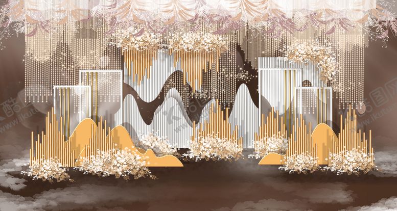 编号：50892610060730497605【酷图网】源文件下载-新中式香槟淡雅婚礼效果图