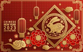 兔年剪纸促销新展板灯笼新素材