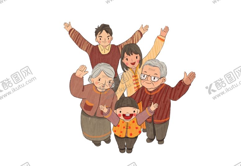 编号：17385805112201267738【酷图网】源文件下载-手绘开心团聚一家人合照素材