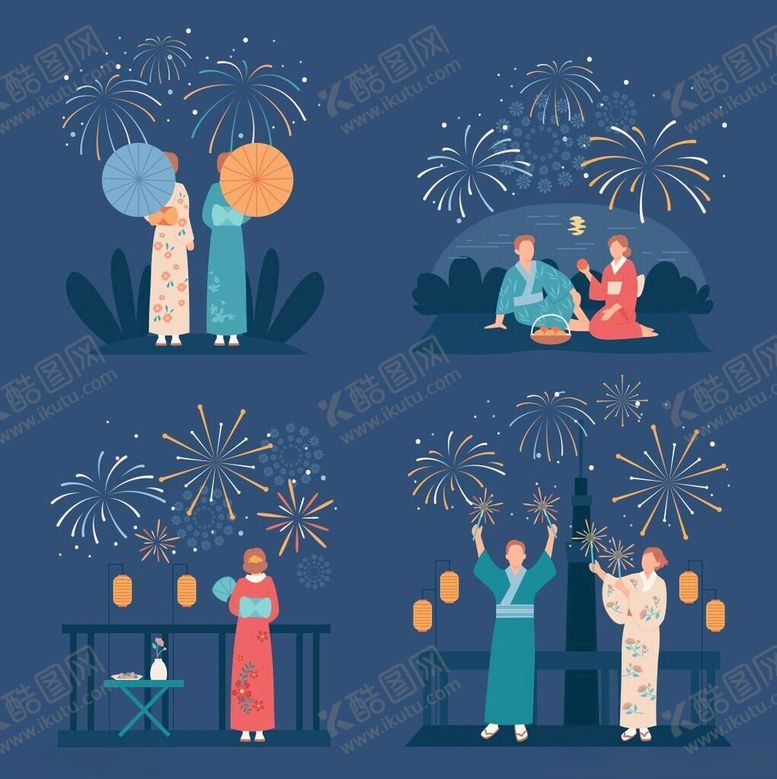 编号：52089606241924105459【酷图网】源文件下载-节日烟花下的欢乐人群