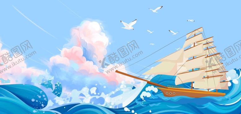 编号：61100305251652164346【酷图网】源文件下载-航海日大海和船蓝色卡通背景