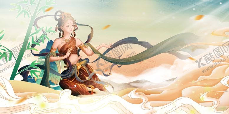 编号：26133306292043059496【酷图网】源文件下载-古风仙女抚琴图