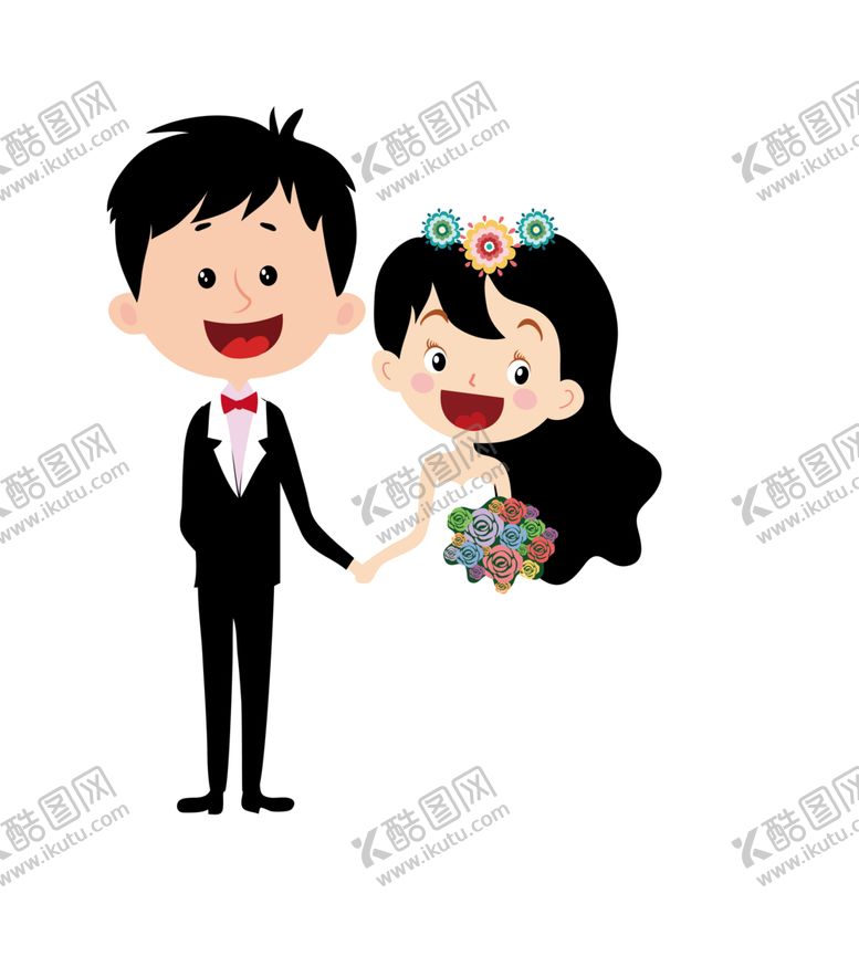 编号：84168510251110521581【酷图网】源文件下载-卡通新郎新娘