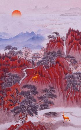 国画山水手绘墨中式装饰