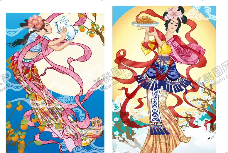 编号：29455904161011496898【酷图网】源文件下载-月下飞舞的唯美古典古风矢量女子