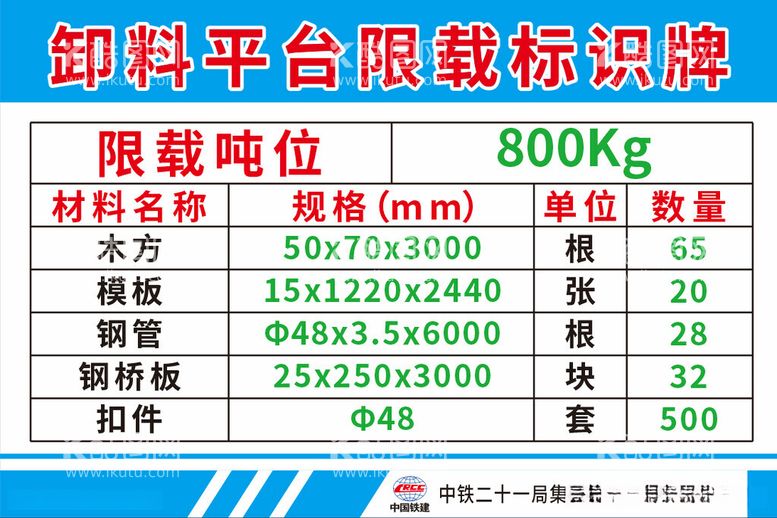 编号：41078112160400236145【酷图网】源文件下载-卸料平台限载标识