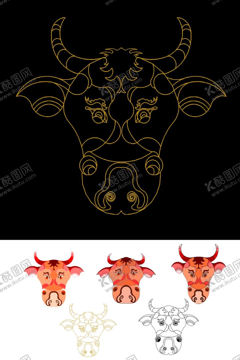 编号：56640507062146097112【酷图网】源文件下载-牛年素材牛头线描和插画