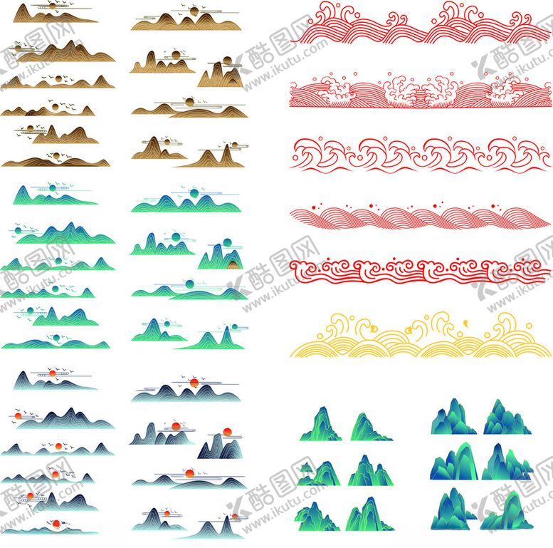 编号：87132711191504178333【酷图网】源文件下载-多样风格山峦矢量图案素材