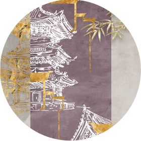 简约建筑竹子圆形挂画装饰画