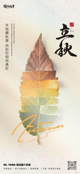 立秋节气海报落叶二十四天